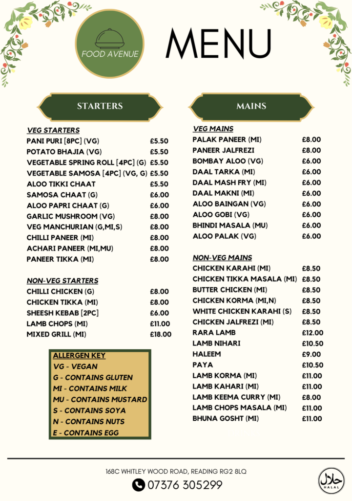 Restaurant Menu – Food Avenue